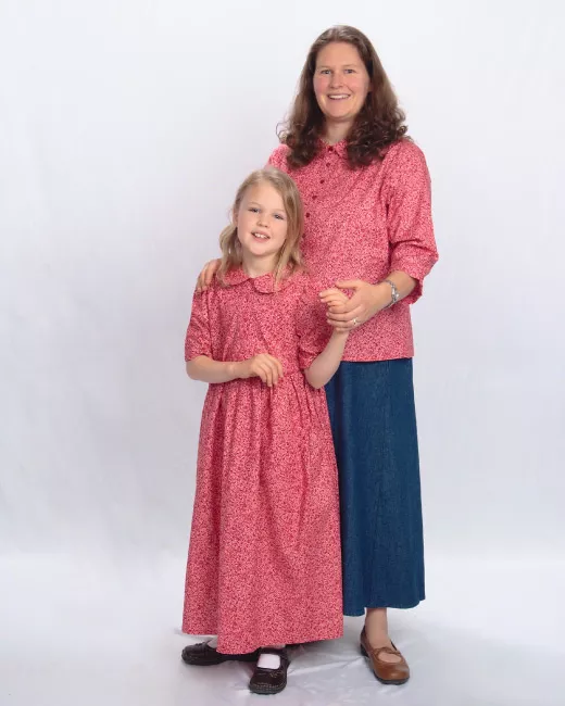 Young Ladies Dress in Pink Petals, Ladies Blouse in Pink Petals and Ladies Denim Skirt.