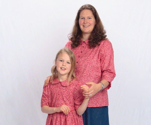 Modest Blouse shown in Pink Dots