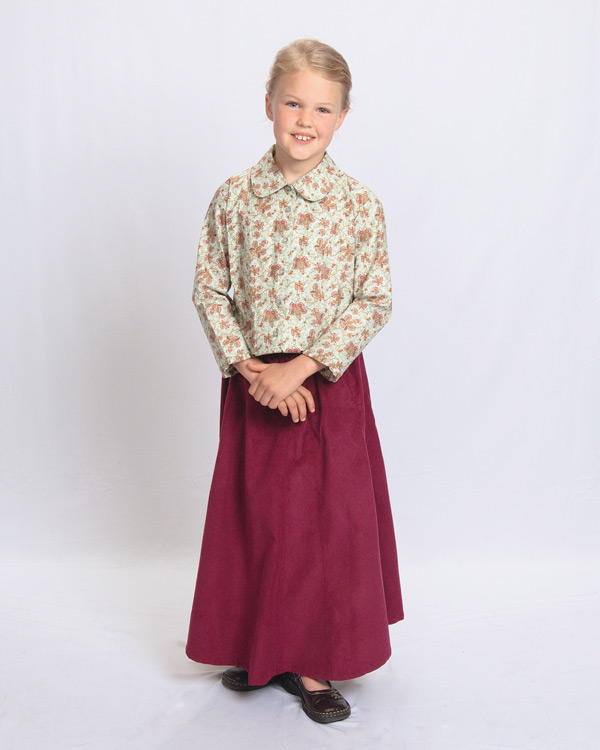 Maroon Corduroy Skirt with blouse in  Butterfly Garden