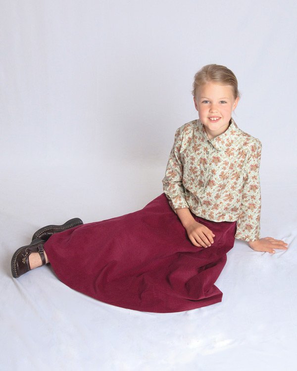Maroon Corduroy Skirt with blouse in  Butterfly Garden
